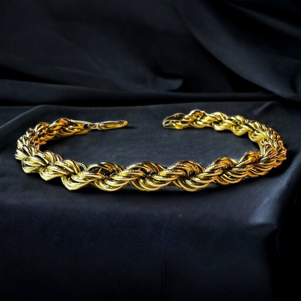 Vintage 14k Yellow Gold 6mm Rope Bracelet 7.25" Hand Crafted Cable Rings 4.5g - Picture 2 of 16